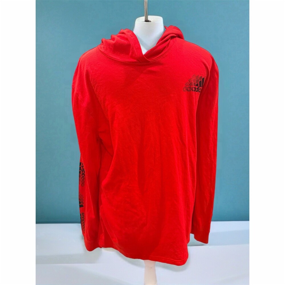 adidas Boys Hoodie Youth L 14/16 Red Pullover Long Sleeve Graphic Logo